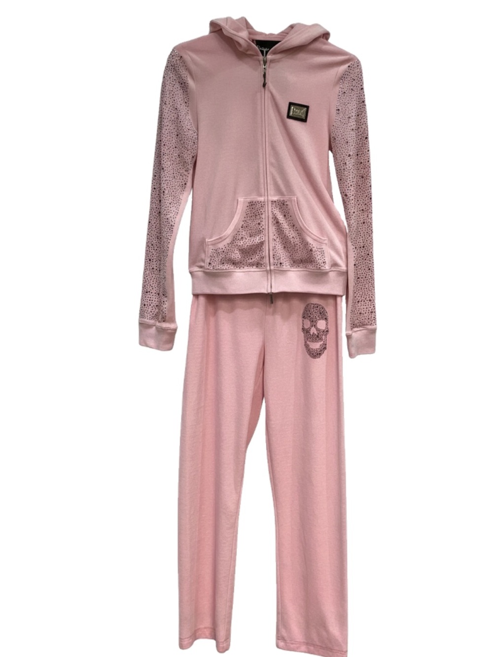 🛍️ Philipp Plein Authentic Young Star Pink Velour Tracksuit with Skull Detail